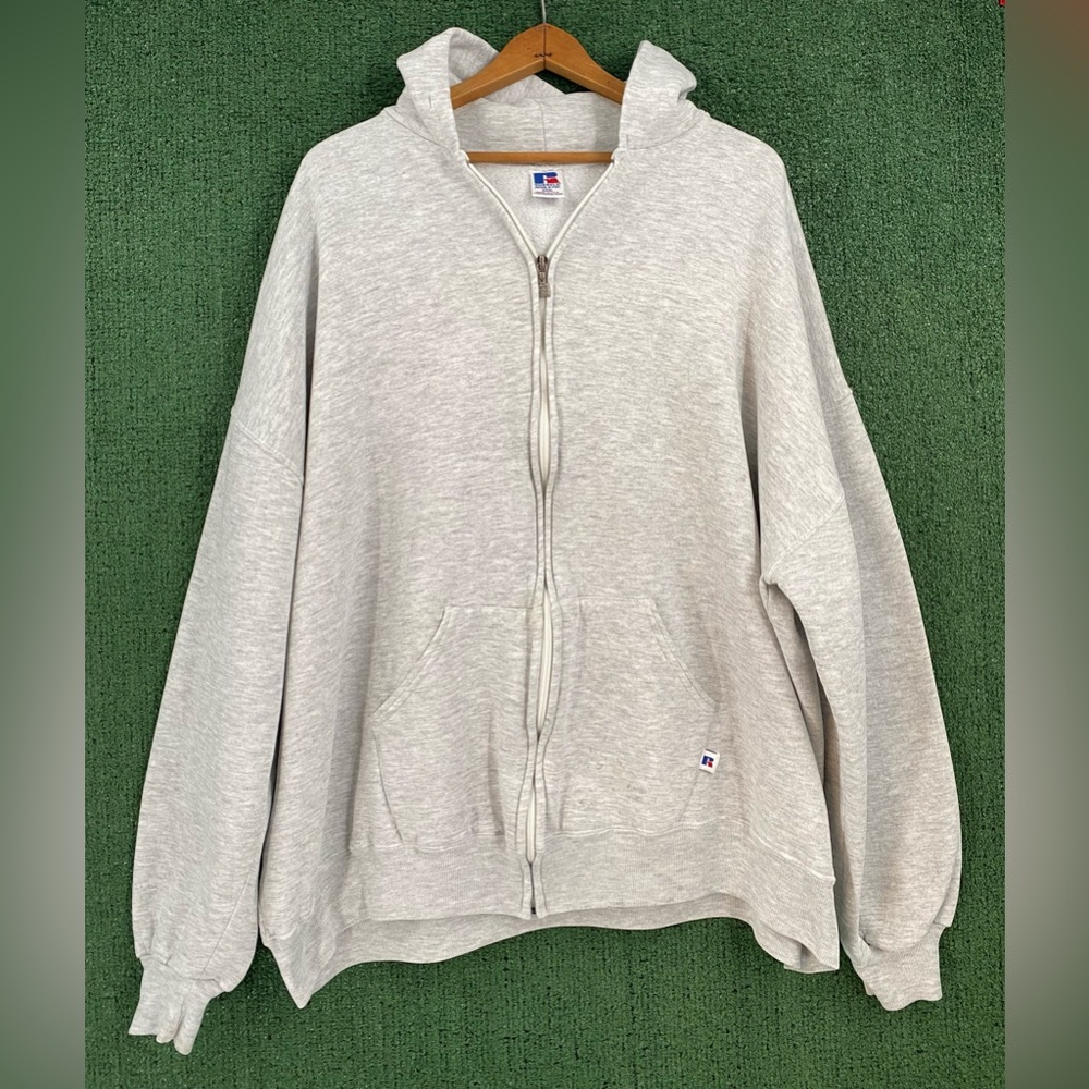 Vintage 90’s Russell Athletic Blank Grey Full Zip Hoodie Men’s Size 4XL USA Made
